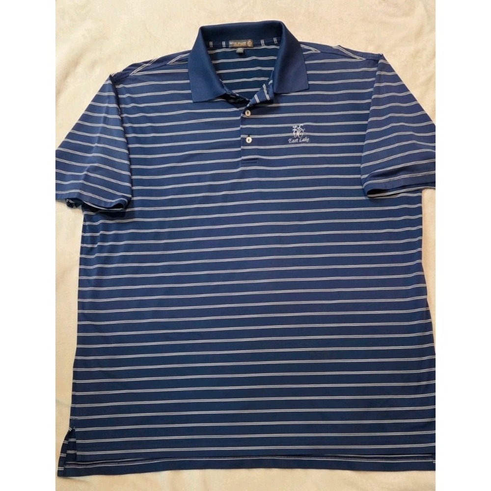 PETER MILLAR SUMMER COMFORT MENS SHORT SLEEVE BLUE STRIPED POLO EAST LAKE GC XXL